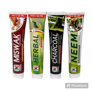 Set Of 4 Assorted Toothpaste Miswak Charcoal Herbal Neem 100% Fluoride Free 6.5
